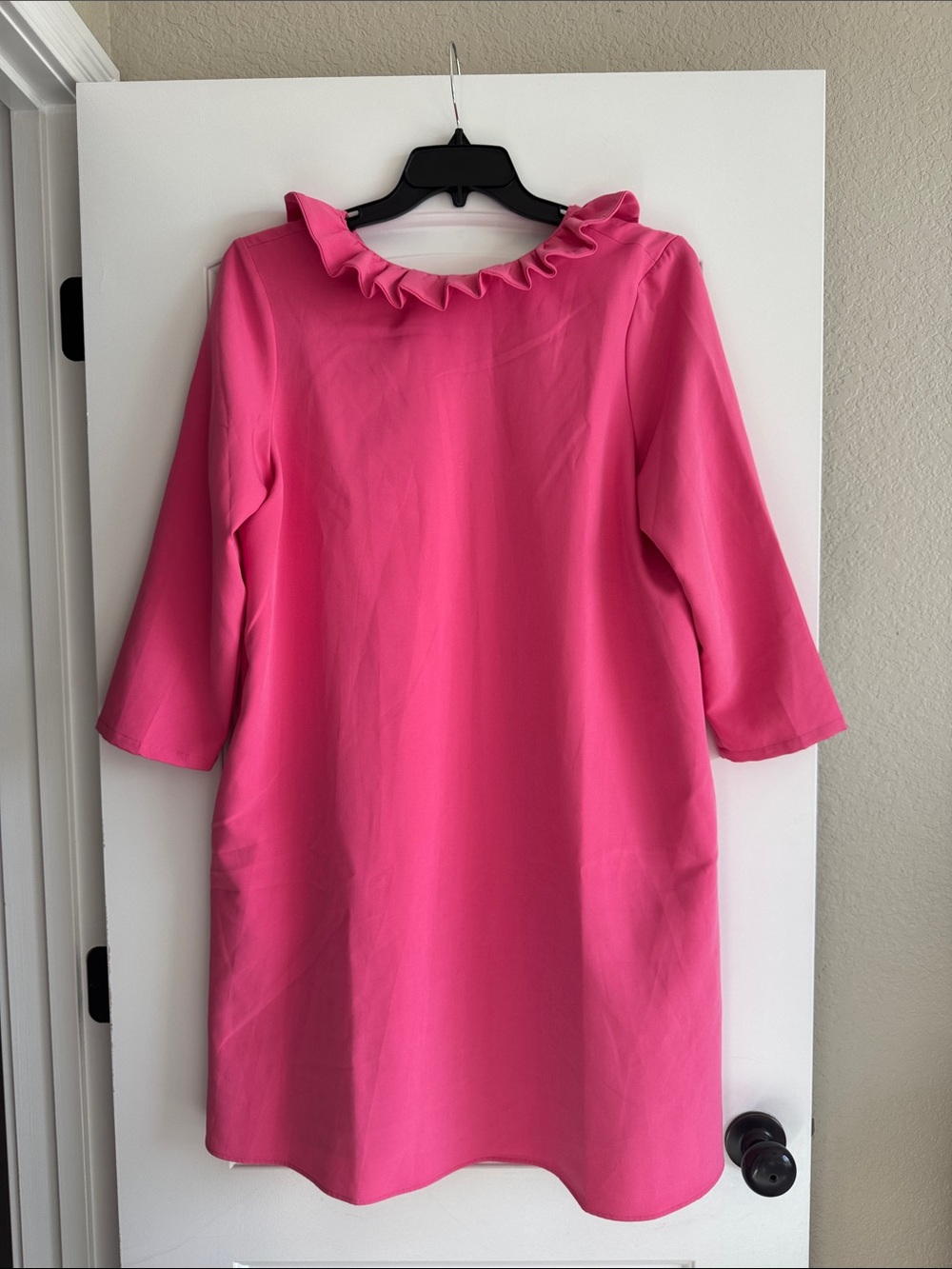 Tuckernuck Hot Pink Ruffle-Neck Shift Dress